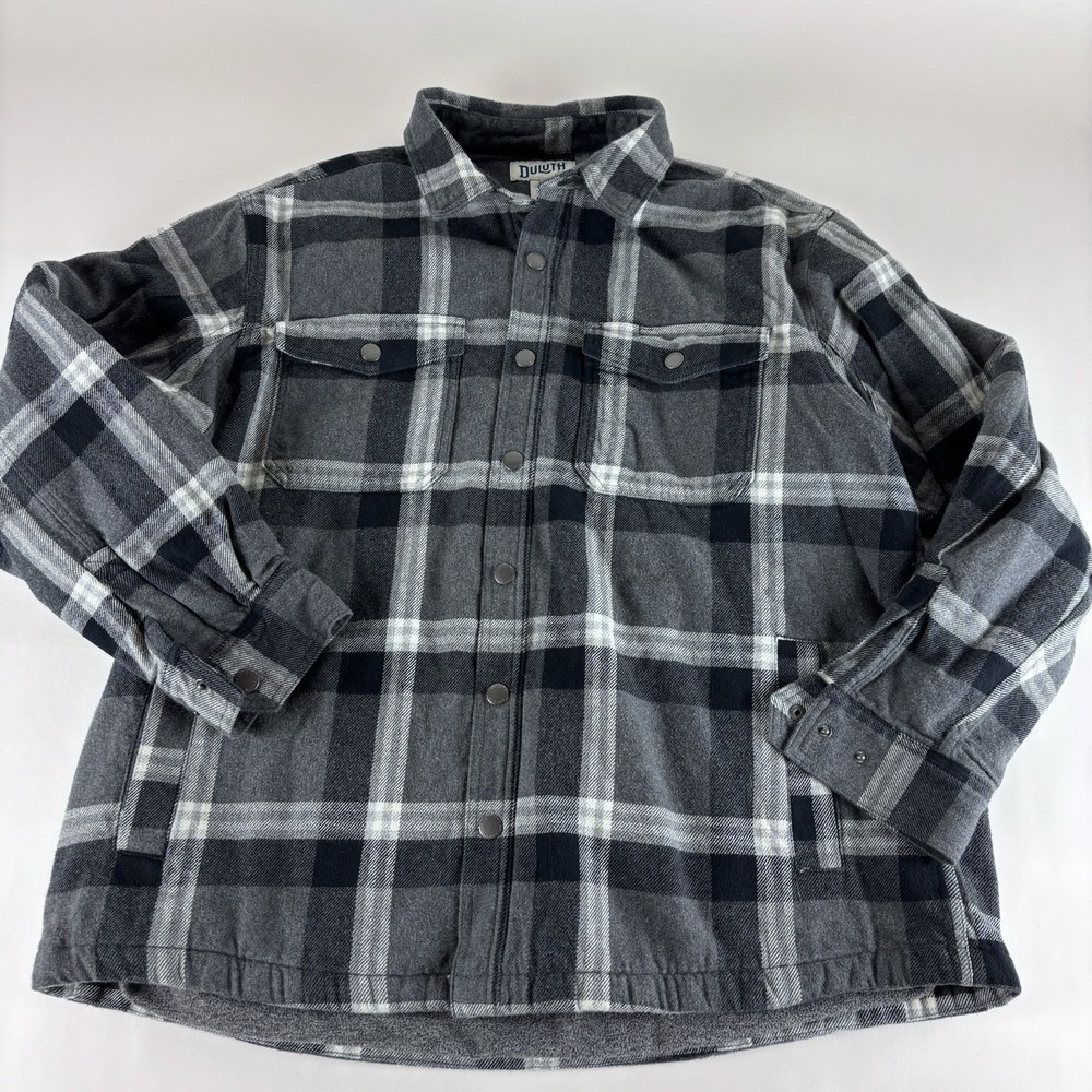 Duluth Trading Flannel Shirt Mens XL Blue Plaid‎ Fleece Lined Snap Shacket Heavy